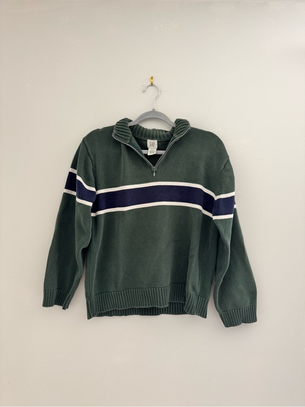 GAP Kids XXL Quarter Zip Sweater | Fits Women’s S | Green Striped
